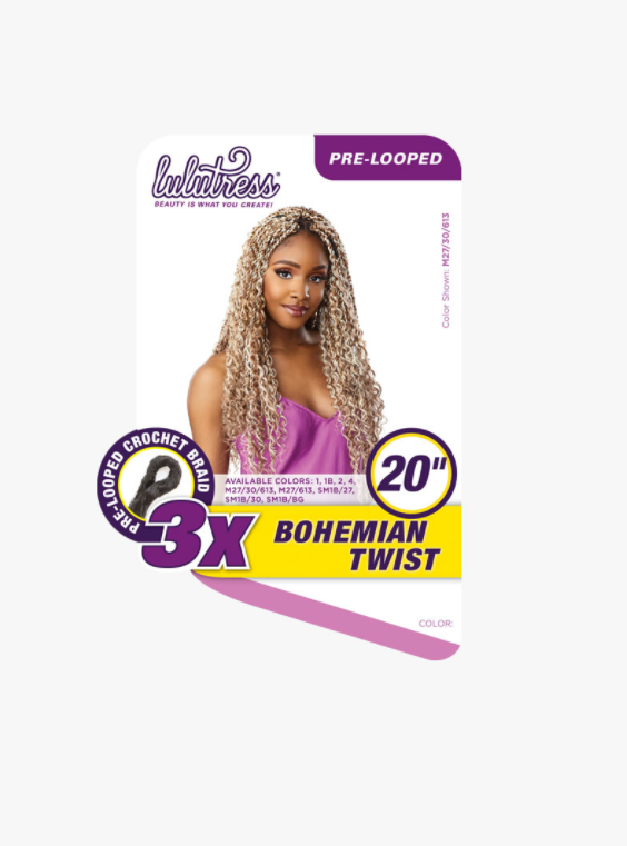 SENSATIONNEL - 3X LULUTRESS BOHEMIAN TWIST 20&quot; CROCHET BRAIDING HAIR