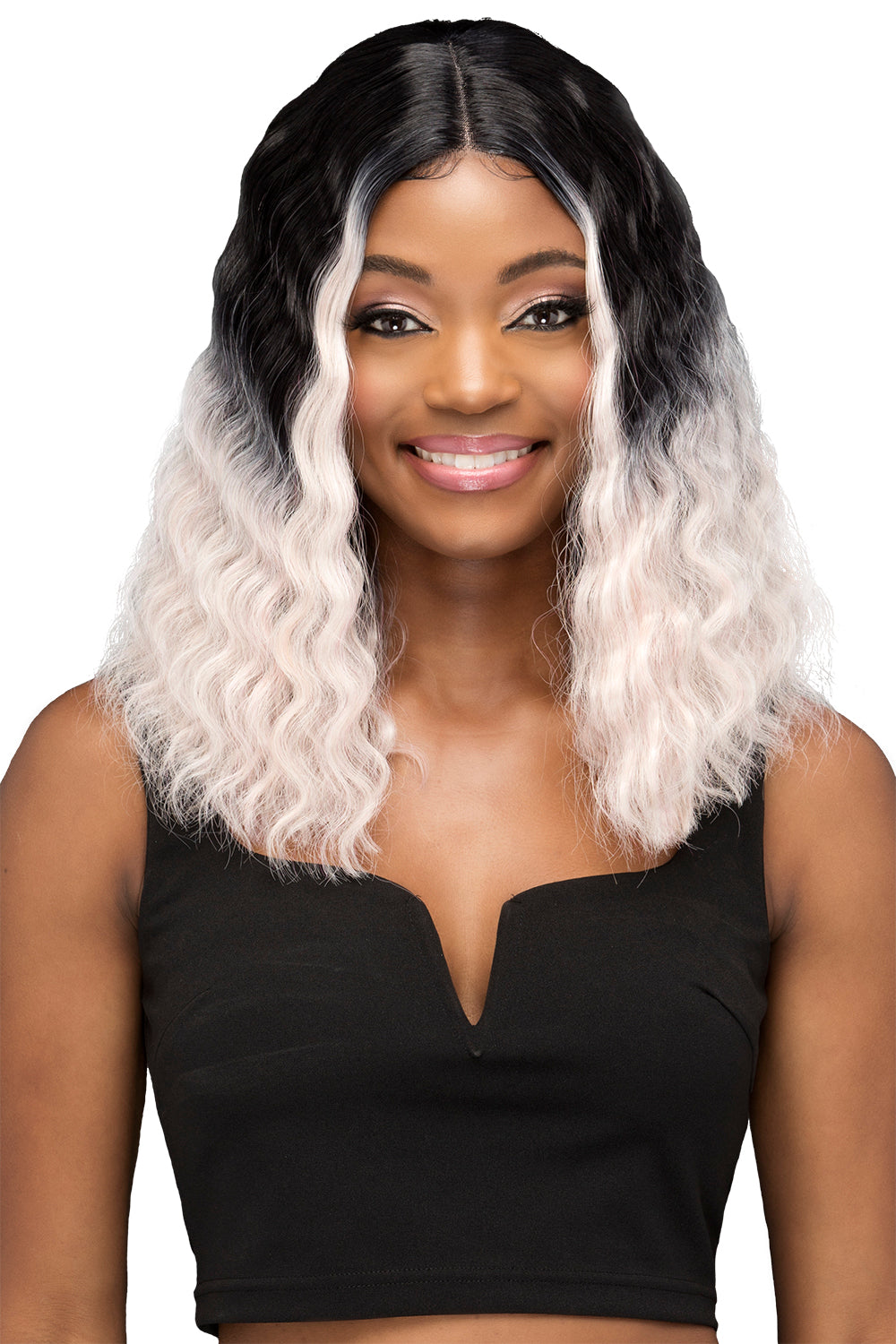 VIVICA FOX 14&quot; LOOSE DEEP CRIMP CURL WITH CENTER PART - LEIA WIG